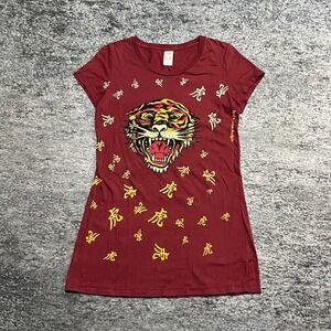 Ed Hardy Short Sleeve Top Womens Medium Red Tiger Vintage Y2K Grunge Shirt